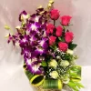 Mixed Roses Orchid Basket Arrangement