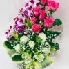 Mixed Roses Orchid Basket Arrangement
