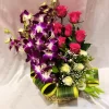 Mixed Roses Orchid Basket Arrangement