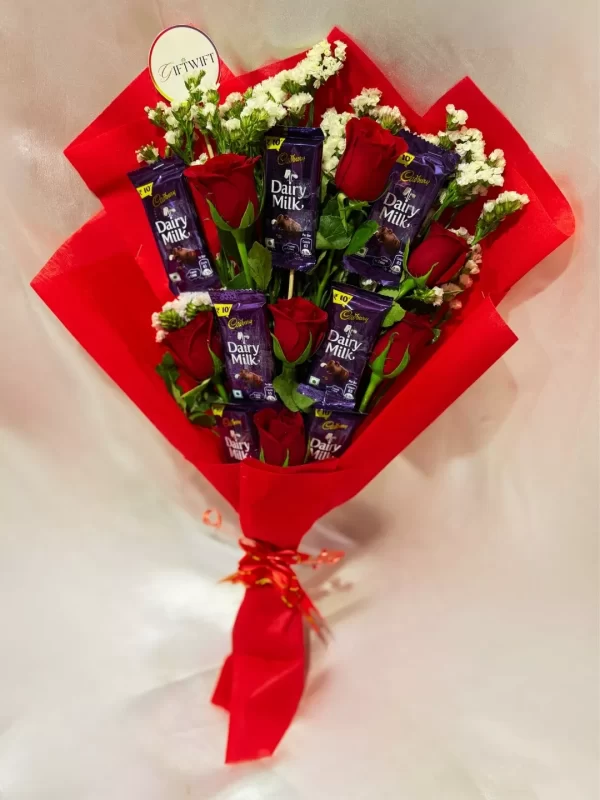 7 Red Roses 7 Dairy Milk Bouquet