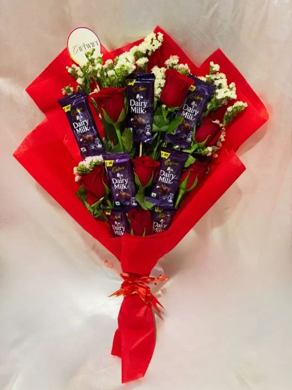 7 Red Roses 7 Dairy Milk Bouquet