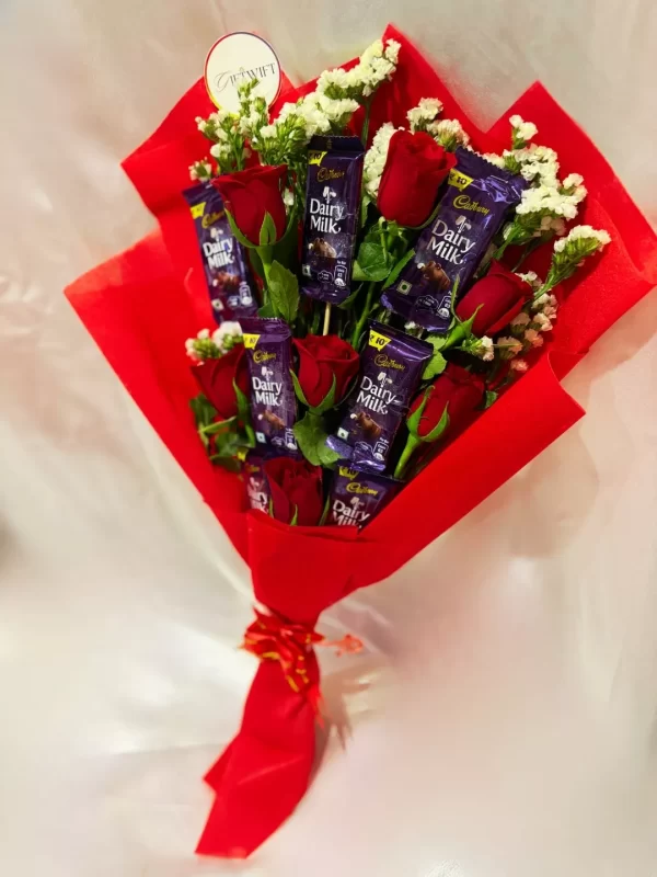 7 Red Roses 7 Dairy Milk Bouquet