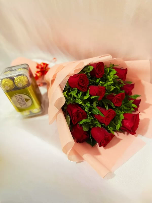 12 Red Roses Bouquet with Chocolates