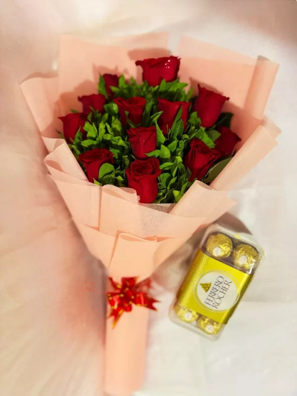 12 Red Roses Bouquet with Chocolates