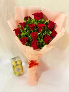 12 Red Roses Bouquet with Chocolates