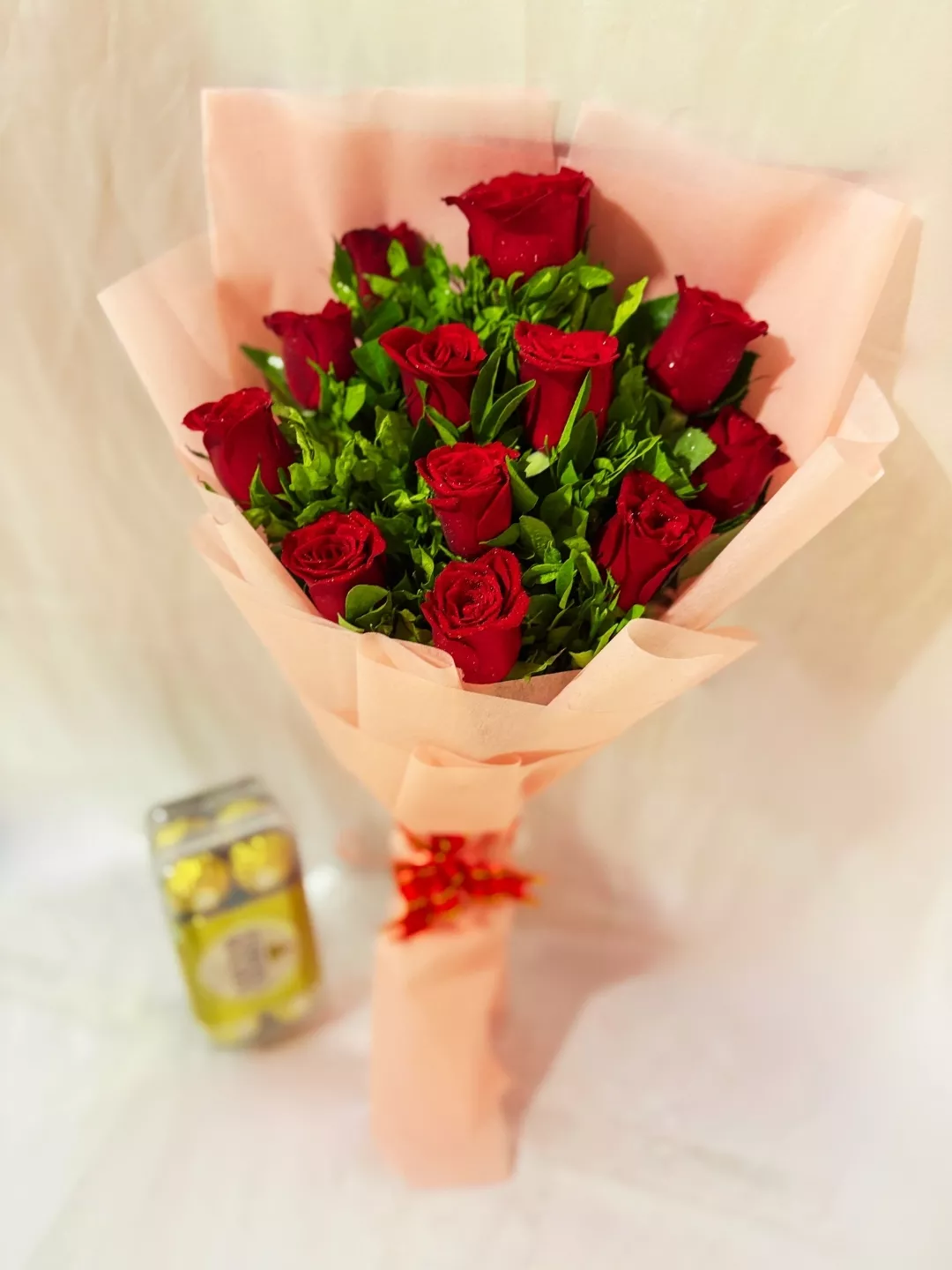 12 Red Roses Bouquet with Chocolates