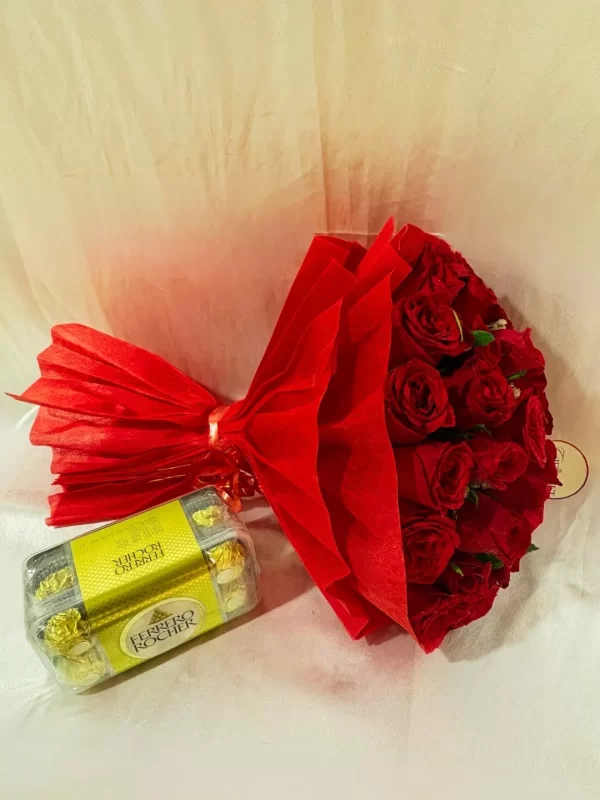 24 Red Roses Bouquet with Chocolates