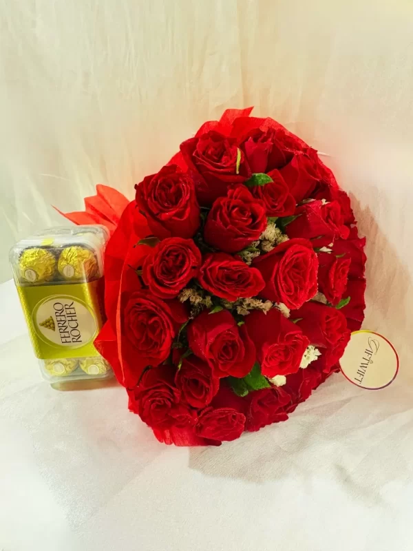 24 Red Roses Bouquet with Chocolates