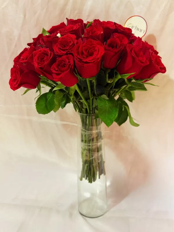 30 Red Roses Glass Vase Arrangement