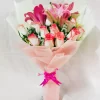 12 Pink Roses 3 Lily Bouquet with Chocolates