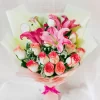 12 Pink Roses 3 Lily Bouquet with Chocolates