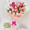 12 Pink Roses 3 Lily Bouquet with Chocolates