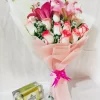 12 Pink Roses 3 Lily Bouquet with Chocolates
