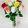 9 Mixed Color Roses Vase Arrangement