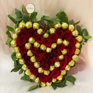 50 Red Roses Heart 50 Chocolate Arrangement