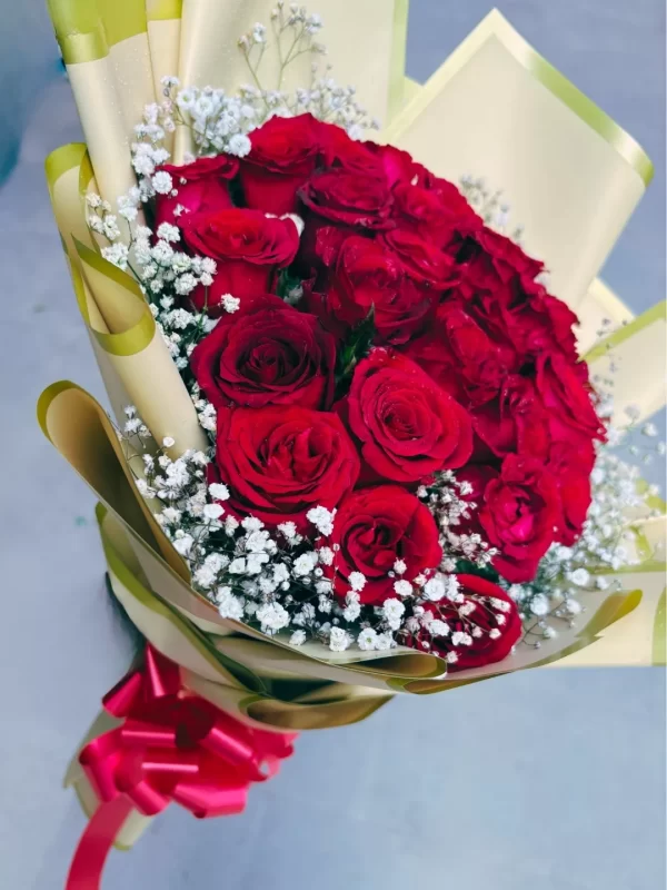20 Red Roses Baby Breath Bouquet