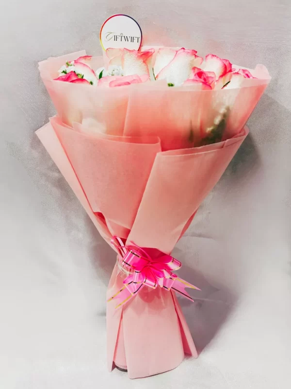 10 Pink Roses Hand Bouquet