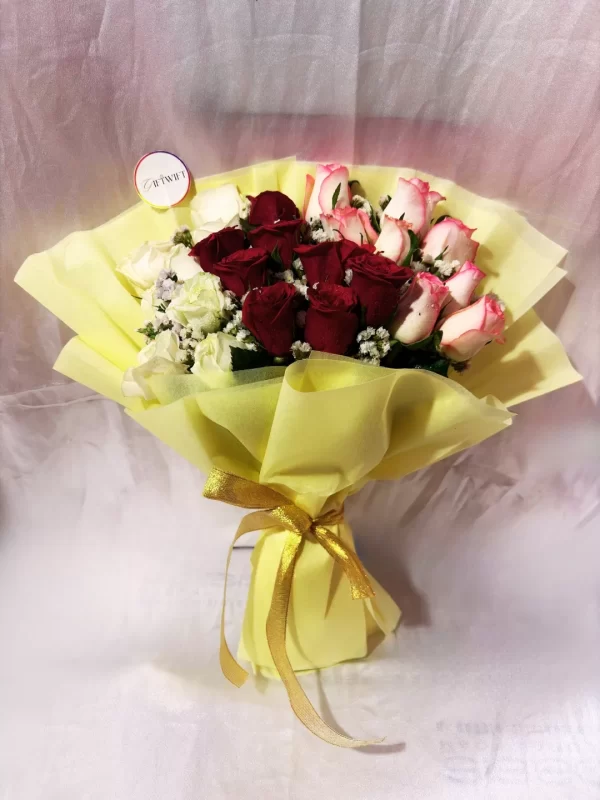 24 Mixed Roses Hand Tied Bouquet