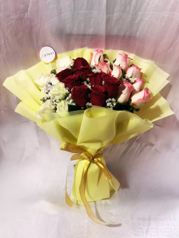 24 Mixed Roses Hand Tied Bouquet