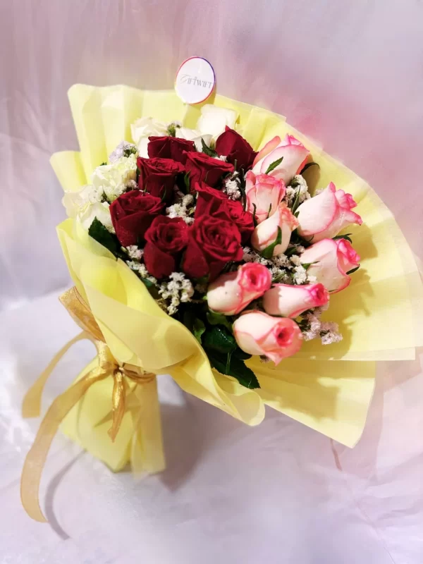 24 Mixed Roses Hand Tied Bouquet