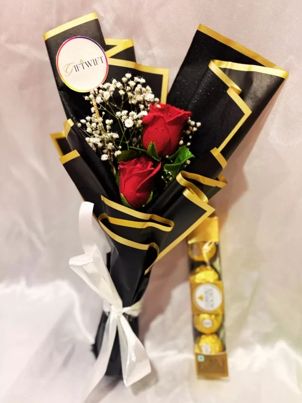 2 Red Roses Luxury Hand Bouquet