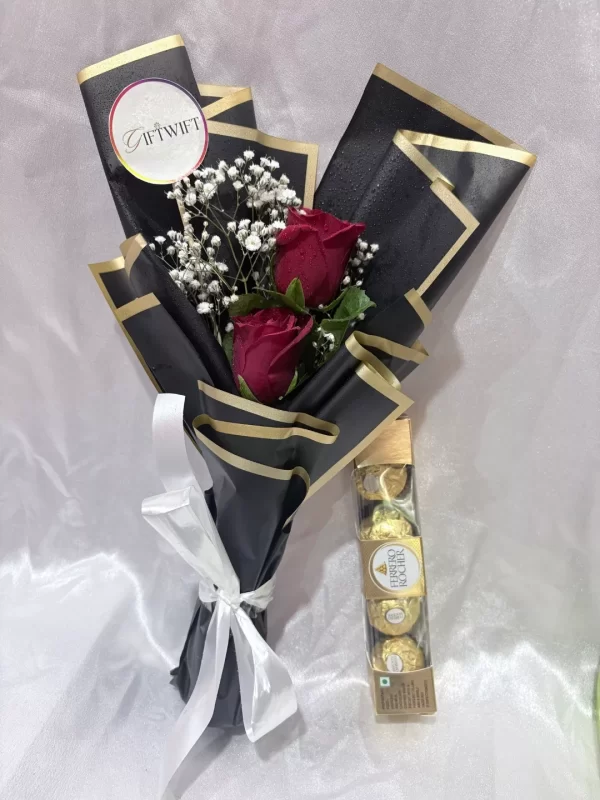 2 Red Roses Luxury Hand Bouquet