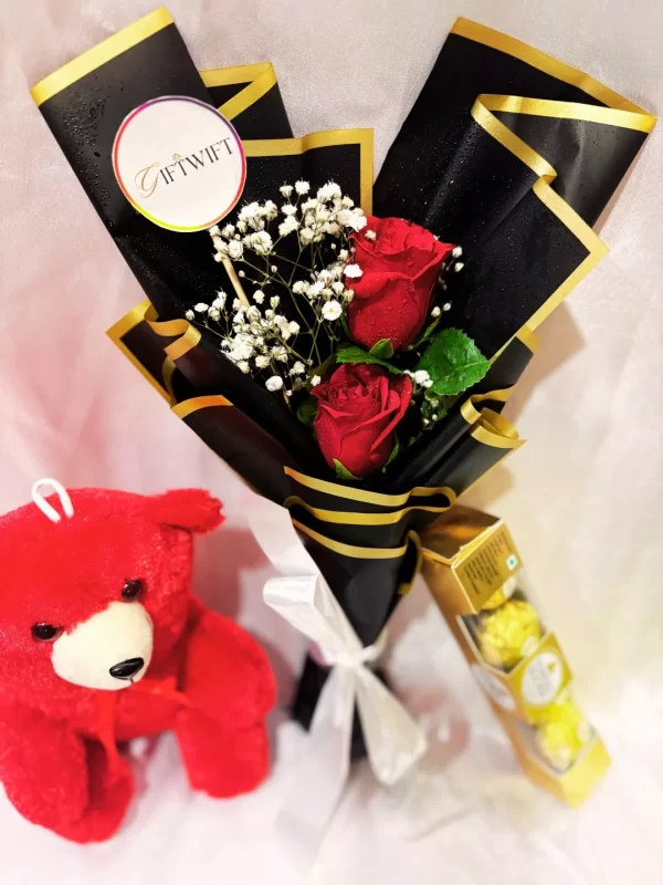 2 Red Roses Teddy Chocolate Combo