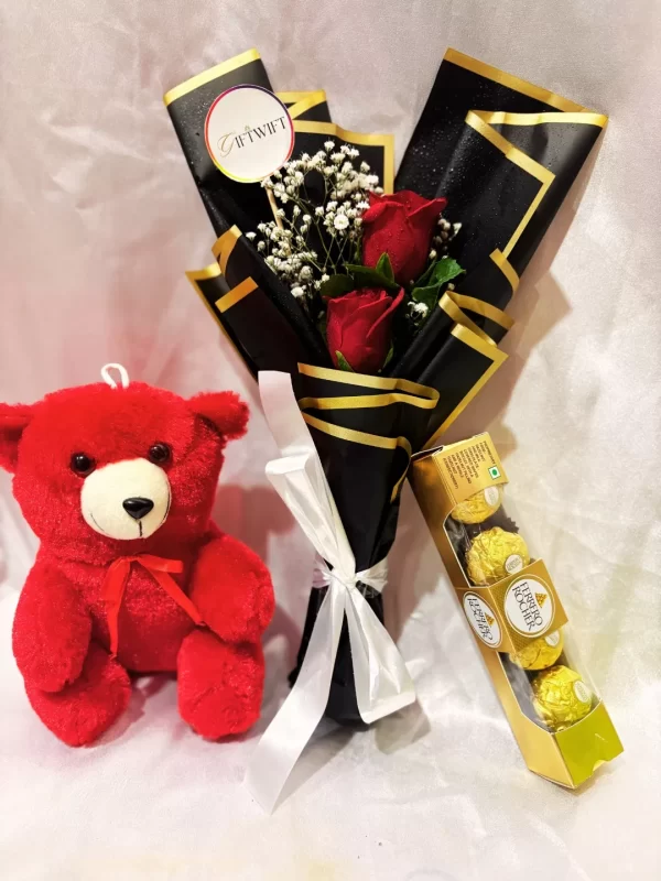 2 Red Roses Teddy Chocolate Combo