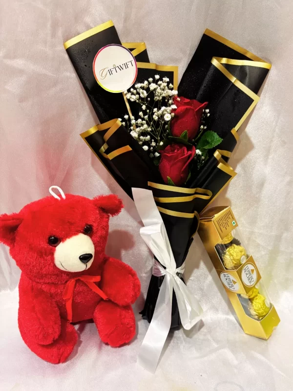 2 Red Roses Teddy Chocolate Combo
