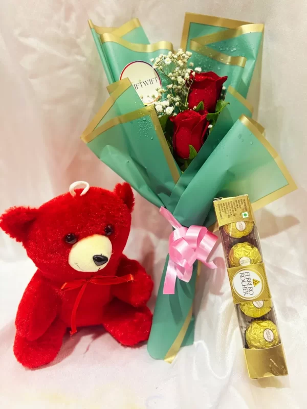 2 Red Roses Teddy Chocolate Combo