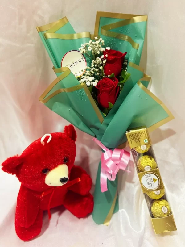 2 Red Roses Teddy Chocolate Combo