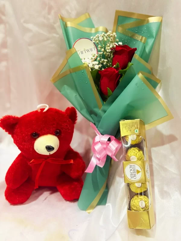 2 Red Roses Teddy Chocolate Combo
