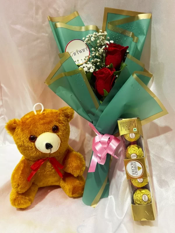 2 Red Roses Teddy Chocolate Bouquet