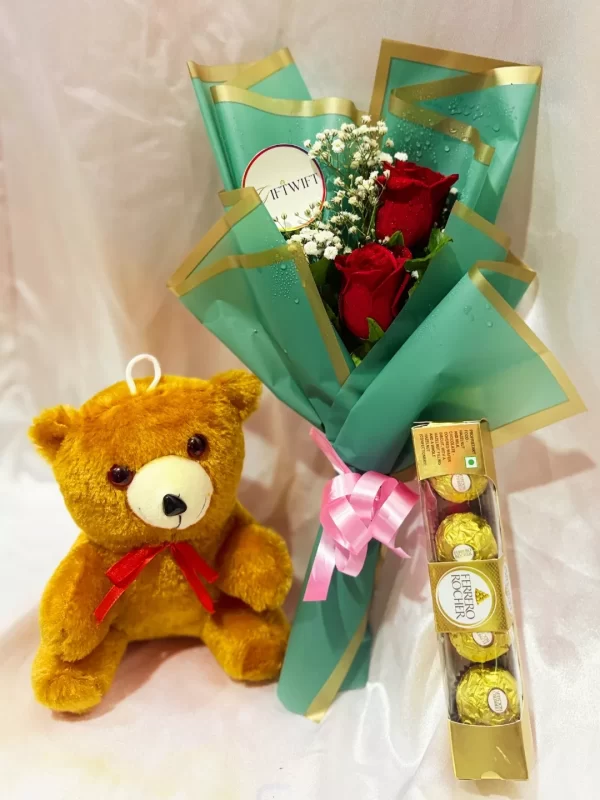 2 Red Roses Teddy Chocolate Bouquet