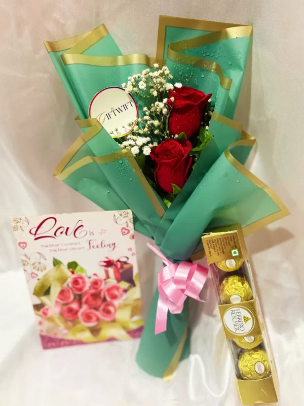 2 Red Roses Chocolate Card Bouquet