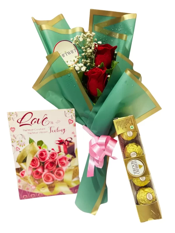 2 Red Roses Chocolate Card Bouquet