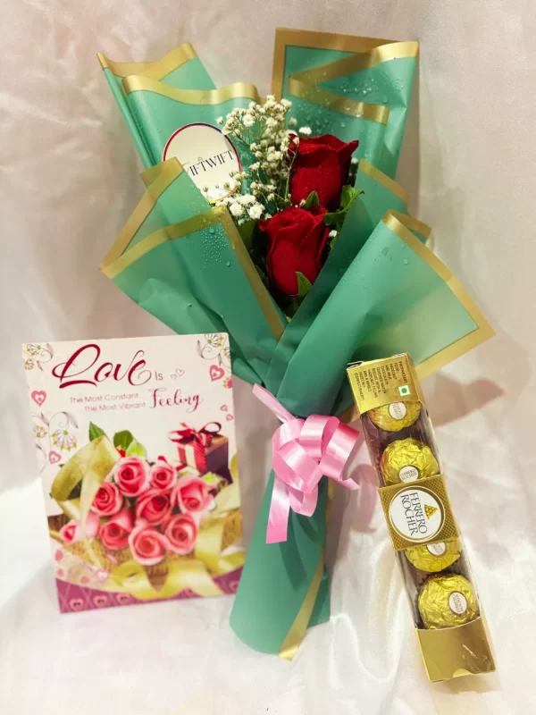 2 Red Roses Chocolate Card Bouquet
