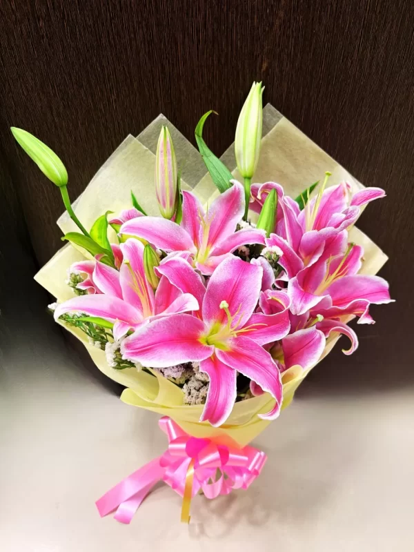 5 Pink Lily Hand Bouquet