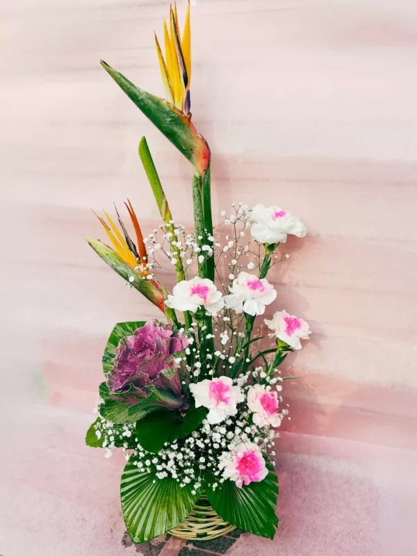 Exotic Bird Paradise Carnation Basket Arrangement