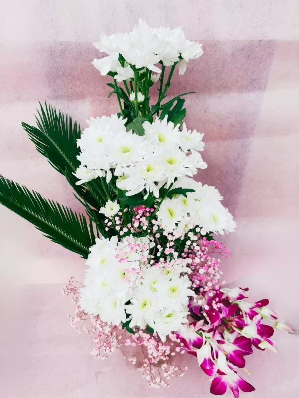 15 White Chrysanthemum Orchid Arrangement