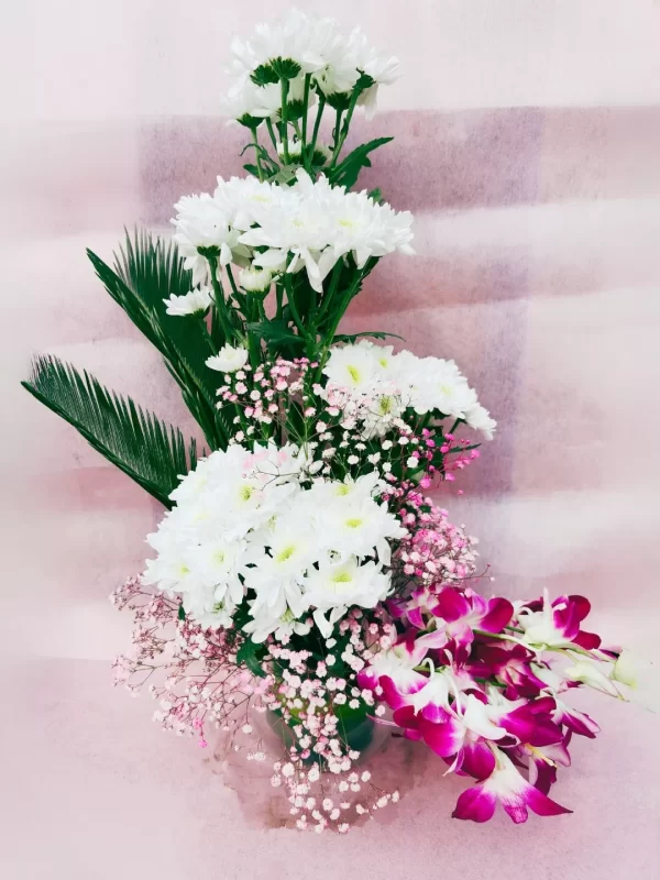 15 White Chrysanthemum Orchid Arrangement