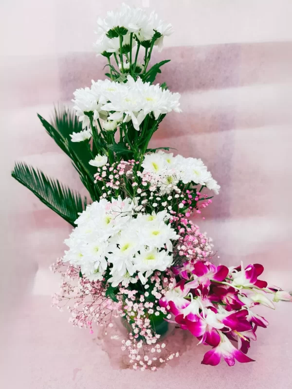 15 White Chrysanthemum Orchid Arrangement