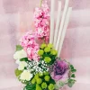 Pink Stock Green Button Floral Arrangement