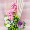Pink Stock Green Button Floral Arrangement