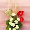 White Carnation Red Anthurium Arrangement