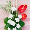 White Carnation Red Anthurium Arrangement