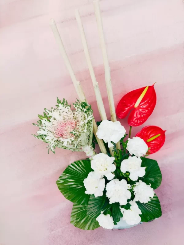 White Carnation Red Anthurium Arrangement