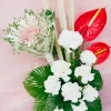 White Carnation Red Anthurium Arrangement