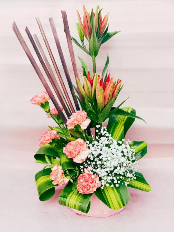 Pink Carnation Lily Bud Table Arrangement