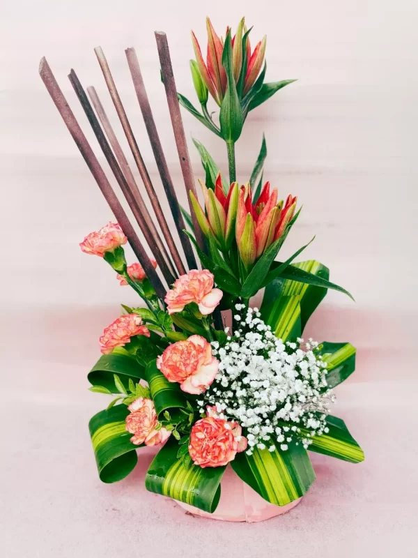 Pink Carnation Lily Bud Table Arrangement